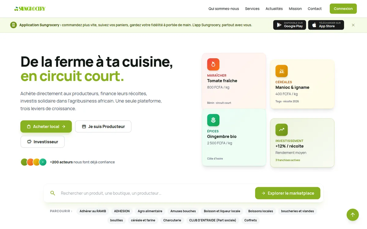 Aperçu du site SunGrocery